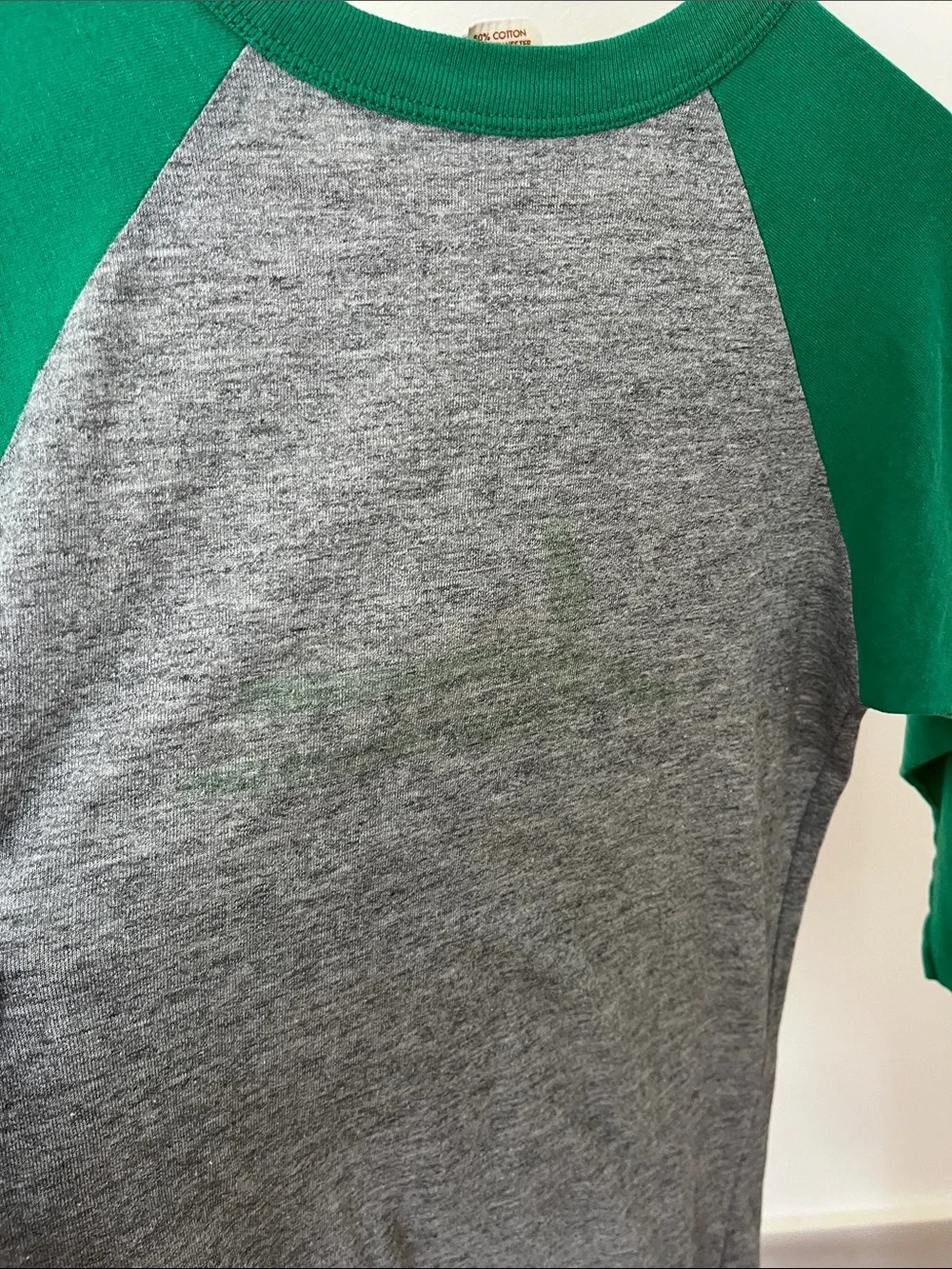 Vintage Philadelphia Eagles Raglan Baseball Tee - Green & Gray faded